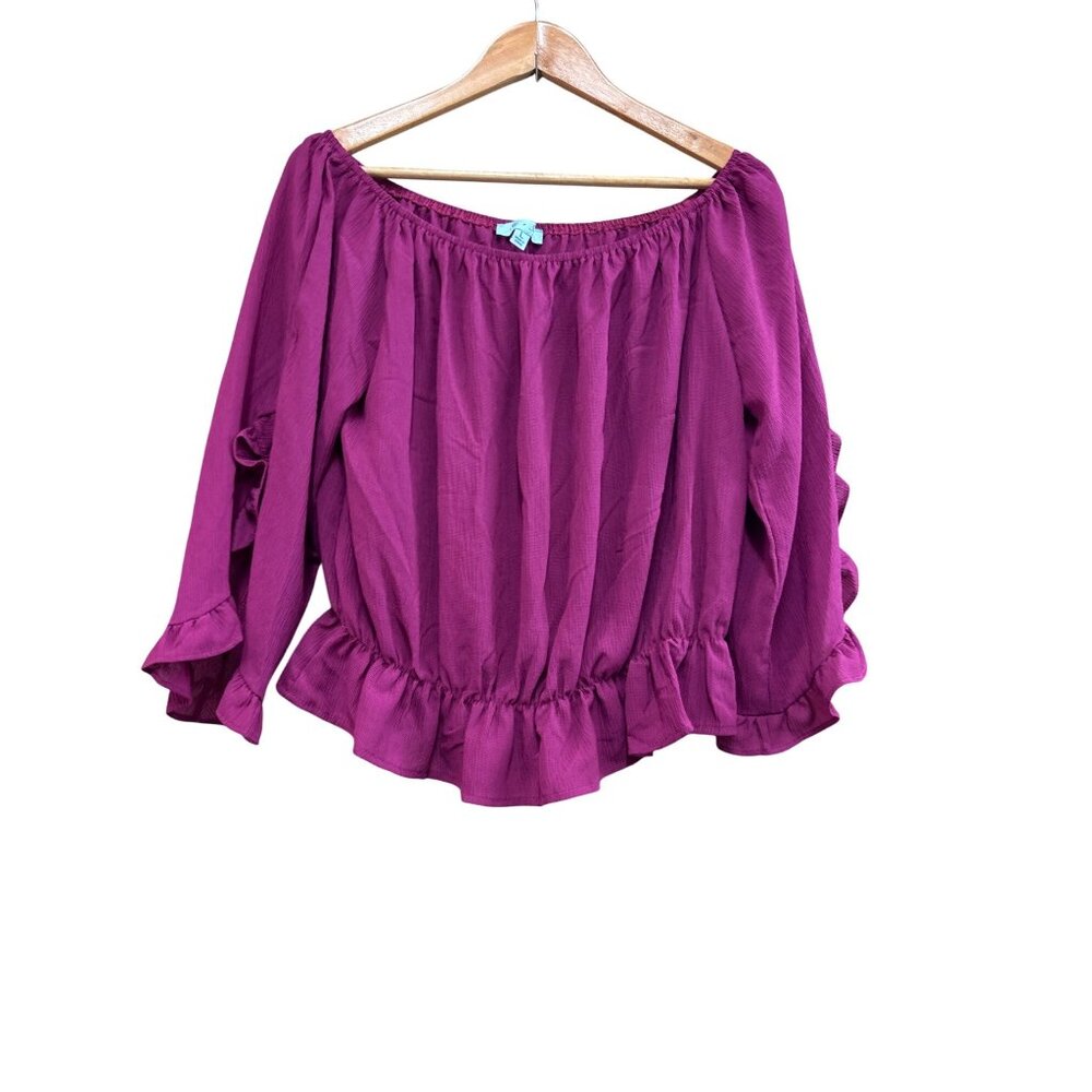 She + Sky Off-Shoulder Ruffle Blouse L Cotton/Polyester